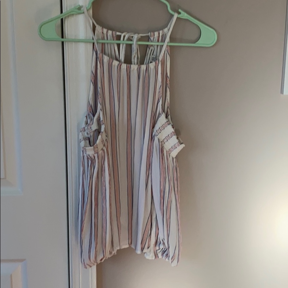 Striped open shoulder top